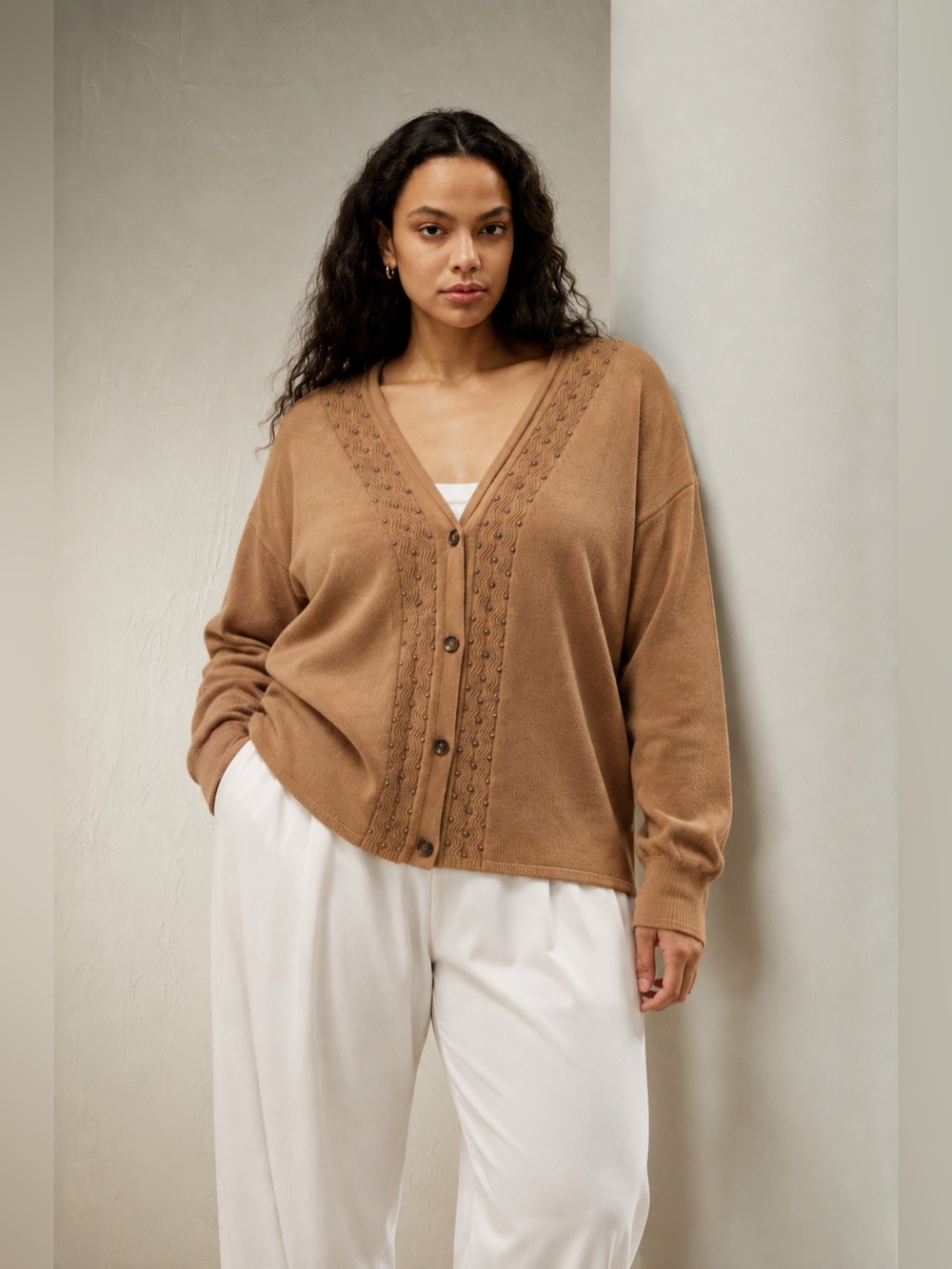Anne Klein Tan Brown Cardigan Sweater 2X